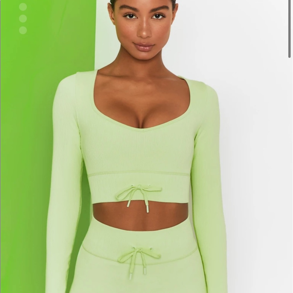 Bo+Tee Time Check Longsleeve Crop Top in Lime